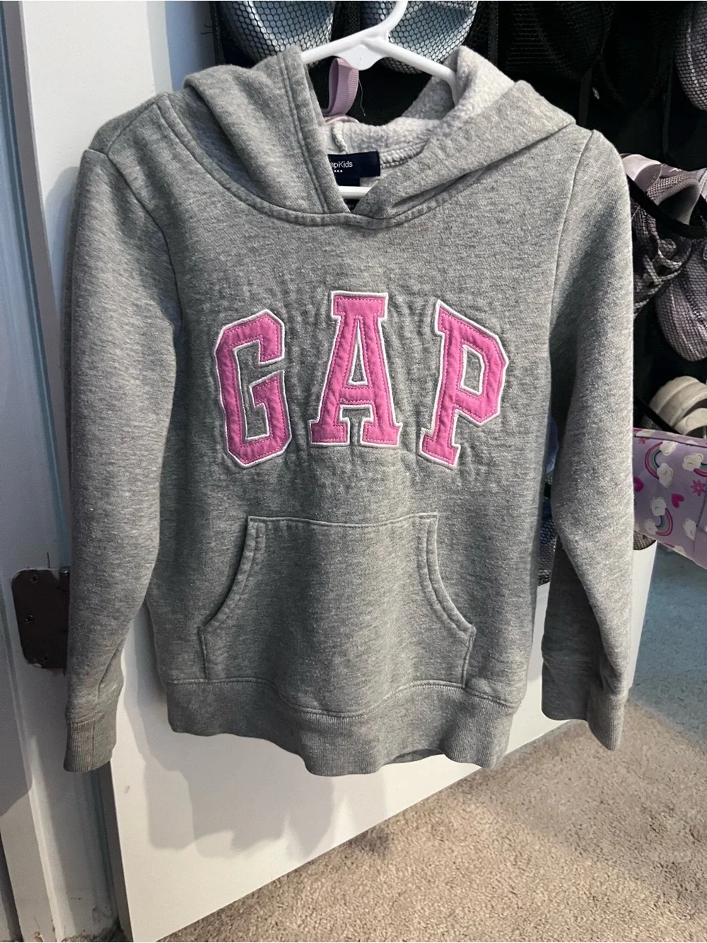 GAP Gray Hoodie with Pink Logo Letters